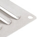 A close-up of a stainless steel Avantco back vent guard plate with four holes.