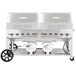 A large stainless steel Crown Verity outdoor club grill with two propane tanks on the side.