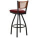 BFM Seating Espy Sand Black Metal Bar Height Chair with Cherry Wooden Back and 2" Burgundy Vinyl Swivel Seat Main Thumbnail 2