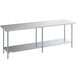 A long silver Steelton stainless steel work table with a shelf.