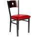 BFM Seating 2152CRDV-WASB Darby Sand Black Metal Side Chair with Walnut Wooden Back and 2" Red Vinyl Seat Main Thumbnail 1