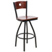 BFM Seating 2152SMHW-MHSB Darby Sand Black Metal Bar Height Chair with Mahogany Wooden Back and Swivel Seat Main Thumbnail 1