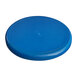 A blue plastic lid for a 5 gallon ice tote on a table with a white background.
