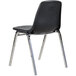 A black National Public Seating stacking chair with chrome legs.