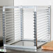 A Channel stainless steel sheet pan rack on a counter.