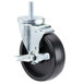 A black and silver Master-Bilt swivel stem caster wheel with a metal screw.