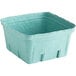 A green molded pulp container with holes.