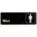 A black rectangular sign with white text that says "Men" and a white border.