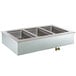 A Delfield stainless steel drop-in hot food well with three sections.