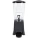 A black and clear plastic Carlisle beverage dispenser with a black lid and spout.
