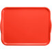 A red rectangular Cambro tray with white handles.