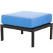 A blue cushion on a black metal base with BFM Seating Belmar Black Aluminum Ottoman.