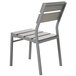 A BFM Seating gray aluminum side chair with a gray synthetic teak back and seat.