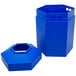 A blue hexagonal Commercial Zone PolyTec waste container with an open top.