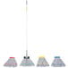 A group of Unger SmartColor Microfiber String Mop Heads in blue, red, and yellow.