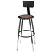 A black round National Public Seating lab stool with an adjustable backrest.