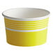 A close-up of a yellow and white striped Choice paper cup.