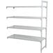 A white metal Cambro Camshelving Premium add on unit with four vented shelves.