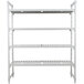 A white metal Cambro Camshelving Premium shelving unit with four vented shelves.