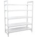A white metal Cambro Camshelving Premium stationary unit with four shelves.