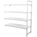 A white metal Cambro Camshelving® Premium add on unit with four shelves.