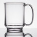 A clear Tritan mug with a handle.