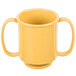 A yellow Tritan plastic cup with two handles.