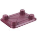 A burgundy plastic tray with cup holders and three compartments.