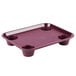 A burgundy rectangular tray with four cup holders.