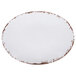 A white oval GET Osslo melamine platter with brown edges.