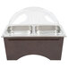 A Sterno copper vein chafer with clear dome cover and 2 half size pans on a counter.