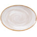 A white oval melamine platter with a white swirl pattern on the rim.