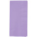 A close-up of a Creative Converting Luscious Lavender purple paper napkin with a white border