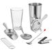 A Choice 8-piece starter cocktail kit including a cocktail strainer and spoon.