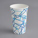 A white paper cold cup with blue lines on it.