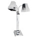 A silver stainless steel Eastern Tabletop double arm heat lamp with square shades and swivel necks.