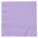 A close-up of a Creative Converting Luscious Lavender paper napkin with a white background.