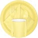 A yellow Creative Converting beverage napkin with a yellow cup and white lid.