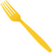 A Creative Converting School Bus Yellow plastic fork on a white background.