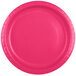 A close-up of a Creative Converting hot magenta pink paper plate.