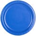 A close-up of a blue Creative Converting round paper plate.