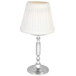A Sterno La Rue silver table lamp with a white shade.