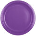 A close-up of a Creative Converting amethyst purple paper plate.