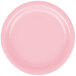 A close-up of a pink paper plate with a white border.