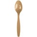 A Creative Converting Glittering Gold plastic spoon with a handle.