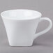 A close-up of a Libbey white porcelain coffee cup with a handle.