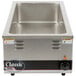 A stainless steel APW Wyott countertop warmer with classic hotwells.