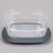 A clear Rubbermaid plastic container with a lid.