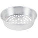 A silver bowl with holes in it, the American Metalcraft Super Perforated Pizza Pan.