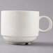 A close-up of a white Arcoroc Daring porcelain mug handle.